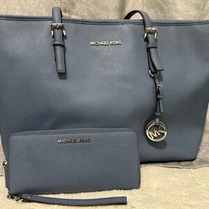 Michael Kors Slate Blue Tote and Wallet Set